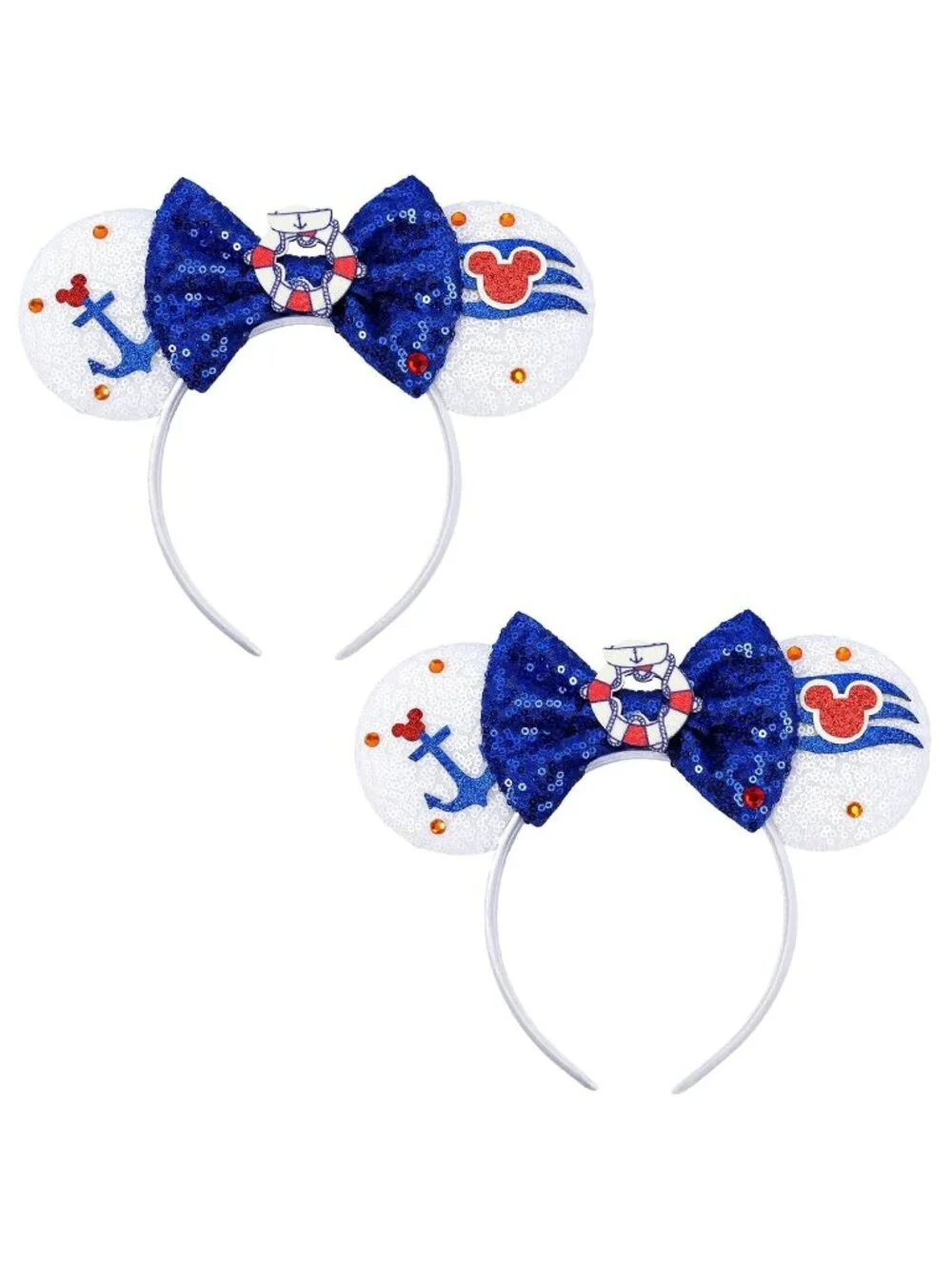 Women Blue Sparkly Sequin Mickey Mouse Costume Headband For Cosplay 2PCS